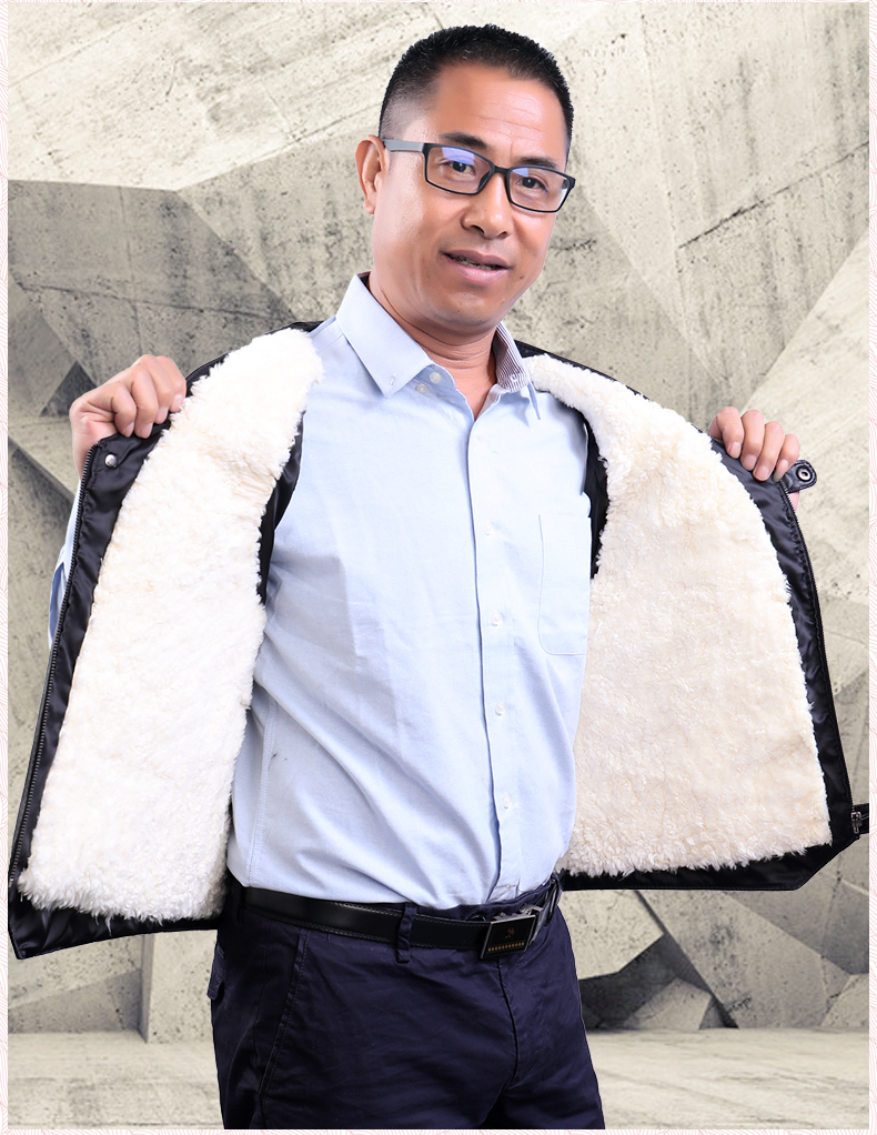 Áo khoác da nam lớp đầu trung niên Áo da nhiều túi lông thú câu cá một túi da cừu vai nhiều túi khoác vest nam