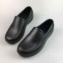 Pure black waterproof rubber shoes kitchen site thick bottom wear-resistant non-slip labor protection shoes imitation leather type kitchen work shoes