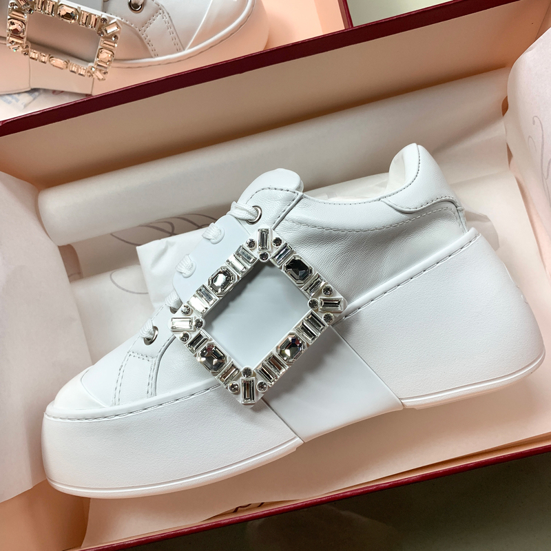 7cm Thick-Soled Small White Casual Shoes, He Chaolian Rv Sneakers, Cowhide, 5cm Heel Height, Lace-Up, Diamond Buckle, Metal Buckle