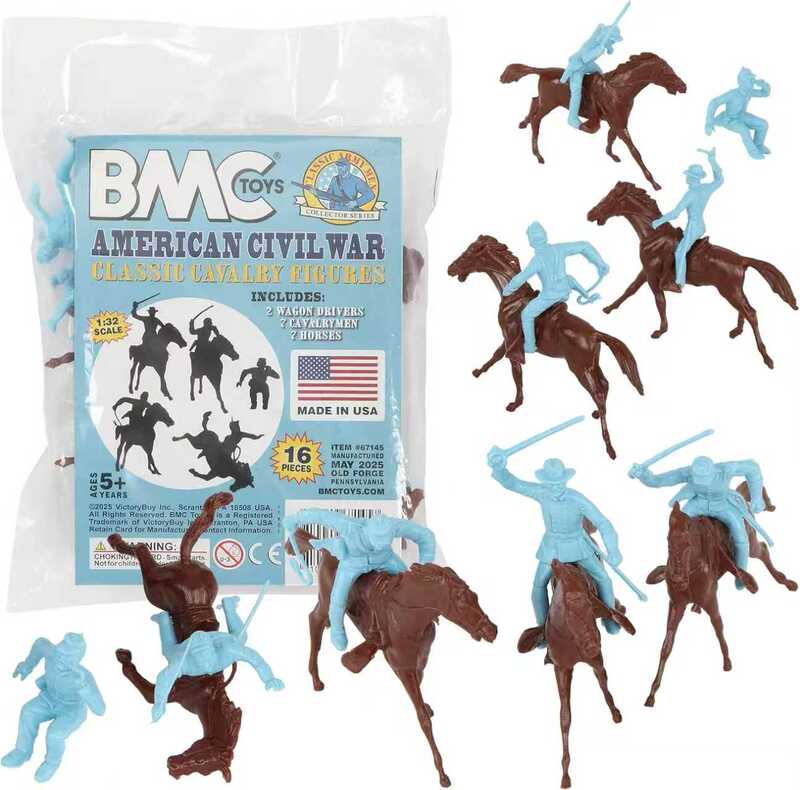 Bmc American Civil War Classic Cavalry, Made in the Usa, 16-Piece Pink and Blue Set, 2 Horsemen, 7 Cavalrymen, 7 Horses