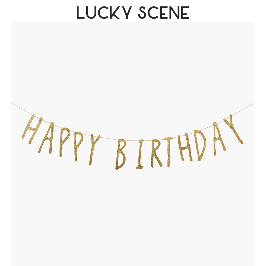 (Auspicious props)happy birthday gold letter flag gold powder birthday party decoration