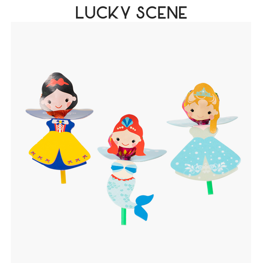 (Auspicious Props) Princess Wind lollipop Candy Decorative Paper Card 6-section DIY party Kindergarten Decorative Card