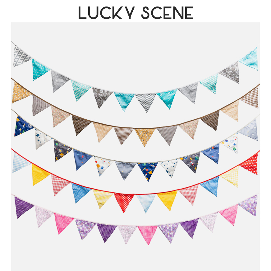 (Auspicious Props) Cloth Art Triangle Banner Camping Decoration Color Flag Handmade Small Polo Dot Cotton Fabric Printed Birthday Laspend-Taobao