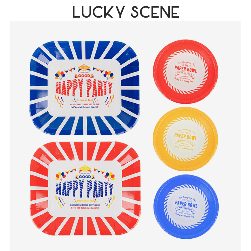 (Auspicious Props) Food Tools Party Disposable Paper Tray Paper Dish Cutlery Printed Stripe Party-Taobao