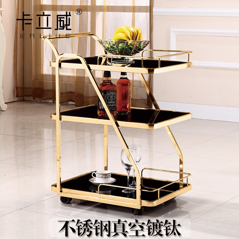 Stainless Steel Trolley, Snack Cart, Tempered Glass Dining Cart, Restaurant Storage Rack, Dining Cart, Beverage Cart, Tea Cart