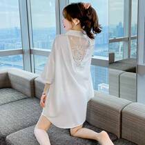 Silk sexy pajamas womens summer 2022 new high-quality ice silk shirt thin section loose nightdress home service