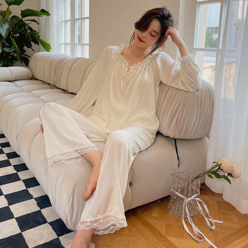 Silk pajamas women's ice silk spring autumn summer 2022 new thin section high-quality temperament suit long-sleeved home clothes