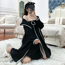 Pajamas womens autumn and winter long-sleeved 2021 new bathrobe net red hot style pure desire wind nightdress flannel home service