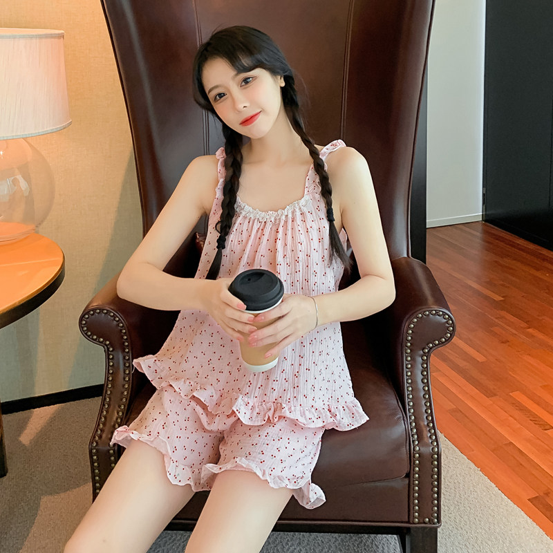 Pajamas women's summer cotton 2021 new suspenders two-piece suit large size shorts student girls home clothes - Taobao