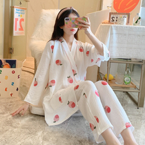 Womens pajamas spring and autumn pure cotton long-sleeved 2022 new Japanese kimono Internet celebrity explosion suit ins home service