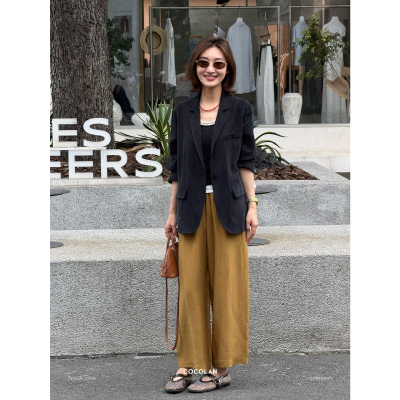 Cocolan【Ginger Pants】2026 Summer New Style 100% Acetate Nine-Point Casual Straight Pants Women's Loose Wide-Leg Pants Cocolan【Ginger Pants】2026 Summer New Style 100% Acetate Nine-Point Casual Straight Pants Women's Loose Wide-Leg Pants