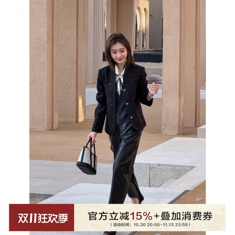 Cocolan【1 Carat】2026 Autumn New Sheep Wool Sequin Chanel-Style Blazer Women's Suit