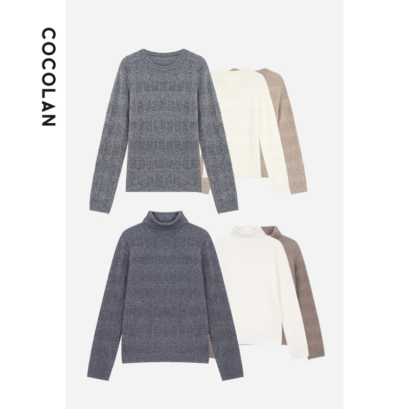 Cocolan【Grain Texture】Cashmere and Sheep Wool Turtleneck Pullover Sweater for Women Knitted Base Shirt Cl6My1535