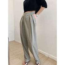 MUCCHIC Low classic summer light wool blend oblique placket design Yuppie loose wide leg pants