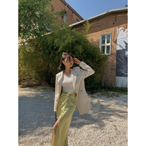 MUCCHIC Hungarian niche Savi The same Japanese imported acetic acid satin shirt new knot slit skirt