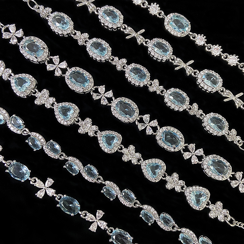 Topaz Sky Blue Zircon Bracelet, Light Luxury and High-End Jewelry, Exquisite Design, Popular Blue Bracelet