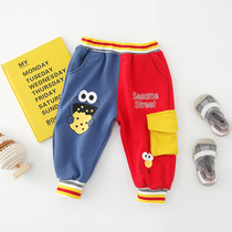 2021 male and female baby cartoon color-block Mandarin duck pants Korean version of casual sweatpants slacks cotton sweatpants