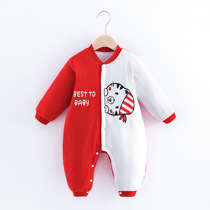 Baby warm and thick single za ya mandarin duck climbing suit Ha yi baby cotton suit jumpsuit cotton boneless three-layer interlaced wire