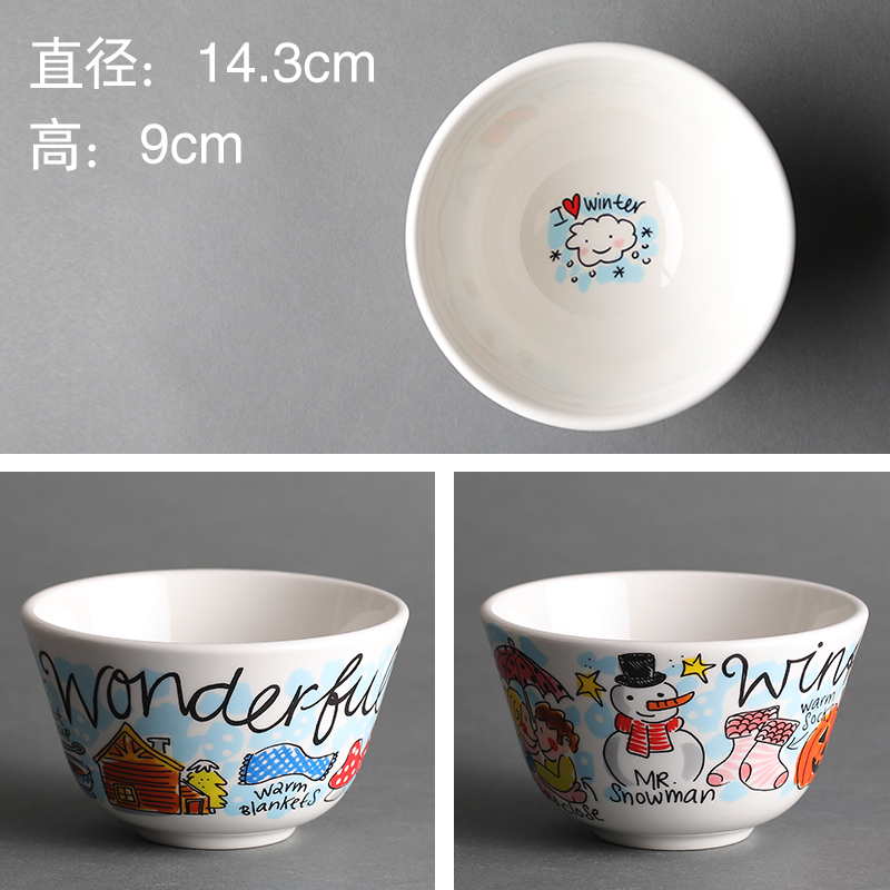 5-Inch Winter Snowman BowlBLOND Export Netherlands originality ceramics Noodle bowl Instant noodles bowl Soup bowl Dessert bowl Cartoon Rice bowl Ramen bowl tableware
