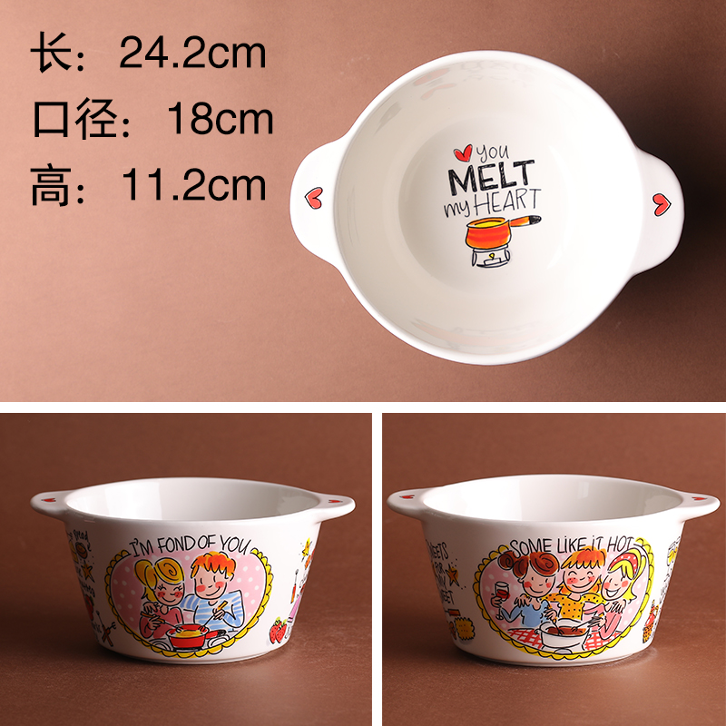 7.5-Inch Cartoon Two Ear PotBLOND ceramics tableware fish dish Netherlands ma'am Cartoon Fruits plate Double ear pot Butter box petal salad bowl