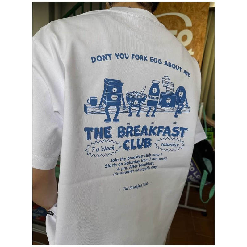 American Retro Cartoon Loose Casual Cotton Top Summer Breakfast Club Print ins Short-Sleeved T-Shirt for Men and Women