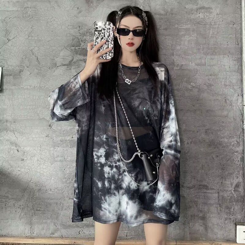 Plus Size Fat Girl 150kg Design-Inspired T-Shirt for Women, Summer Harajuku Style Tie-Dye Mesh Long-Sleeve Sun Protection Clothing, Trendy Mesh Plus Size Fat Girl 150kg Design-Inspired T-Shirt for Women, Summer Harajuku Style Tie-Dye Mesh Long-Sleeve Sun Protection Clothing, Trendy Mesh