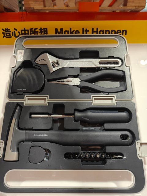 Hoto Little Monkey Household Tool Box: Claw Hammer, Screwdriver, Tape Measure, Adjustable Wrench, Needle-Nose Pliers, Bits