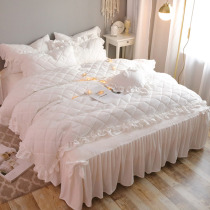 Korean girl heart Princess bow dress four-piece thick warm crystal coral velvet cotton quilt cover sheets