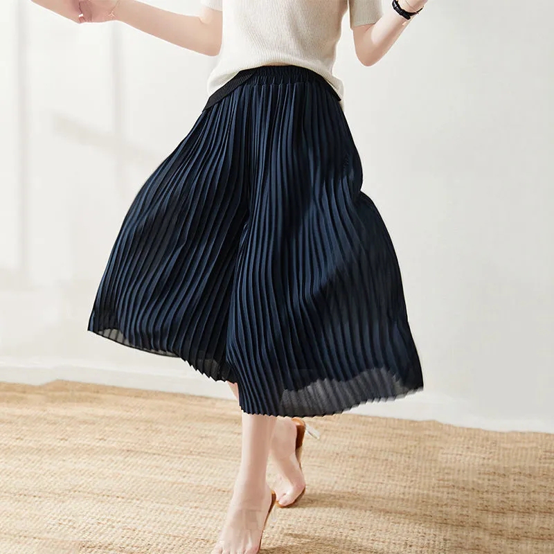 Accordion Pleated Skirt Pants, Summer Thin Wide-Leg Pants, Loose Fit for Plus-Size Women, Extra Large Size, High-Waisted Elastic Casual Cropped Pants for Women Accordion Pleated Skirt Pants, Summer Thin Wide-Leg Pants, Loose Fit for Plus-Size Women, Extra Large Size, High-Waisted Elastic Casual Cropped Pants for Women