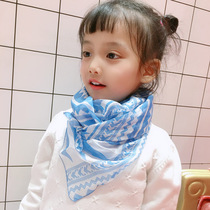 Baby silk scarf spring and autumn thin female baby windproof childrens scarf female Korean version of the princess small square scarf literary blue snowflake