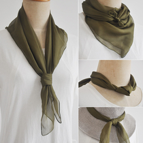 Army green solid color Spring and Autumn Korean version of the silk small square scarf mulberry silk versatile flight attendant silk scarf lady small silk scarf neck scarf