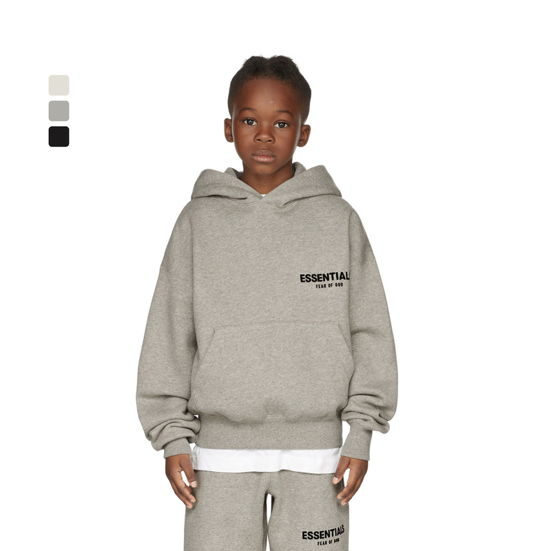 Essentials Kidsren's Sweatshirt 24Ss Oatmeal Color Trendy Brand Unisex Kidsren's Loose Hooded Fleece-Lined Suit