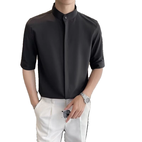 Летняя элитная шелковая рубашка, китайский стиль, облегающий крой, высокий воротник