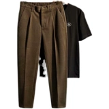 Мужские зимние удерживающие тепло шерстяные цветные штаны для отдыха, эластичная талия, свободный прямой крой