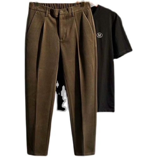 Мужские зимние удерживающие тепло шерстяные цветные штаны для отдыха, эластичная талия, свободный прямой крой