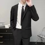 Мужской черный комплект, костюм для отдыха, штаны, пиджак классического кроя, большой размер
