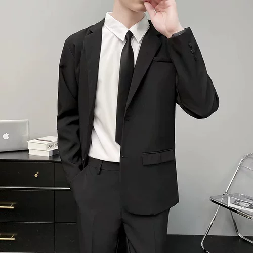 Мужской черный комплект, костюм для отдыха, штаны, пиджак классического кроя, большой размер