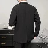 Мужской черный комплект, костюм для отдыха, штаны, пиджак классического кроя, большой размер