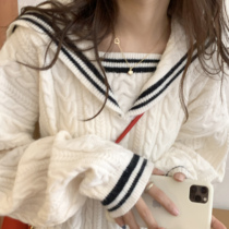 missqiuqiu Qiujia homemade vigor girl College Navy soft hand feel gentle pullover knitted sweater