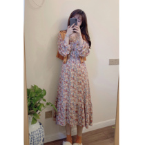 Spot] missqiuqiu autumn home made long gentle girl sense floral chiffon dress waist