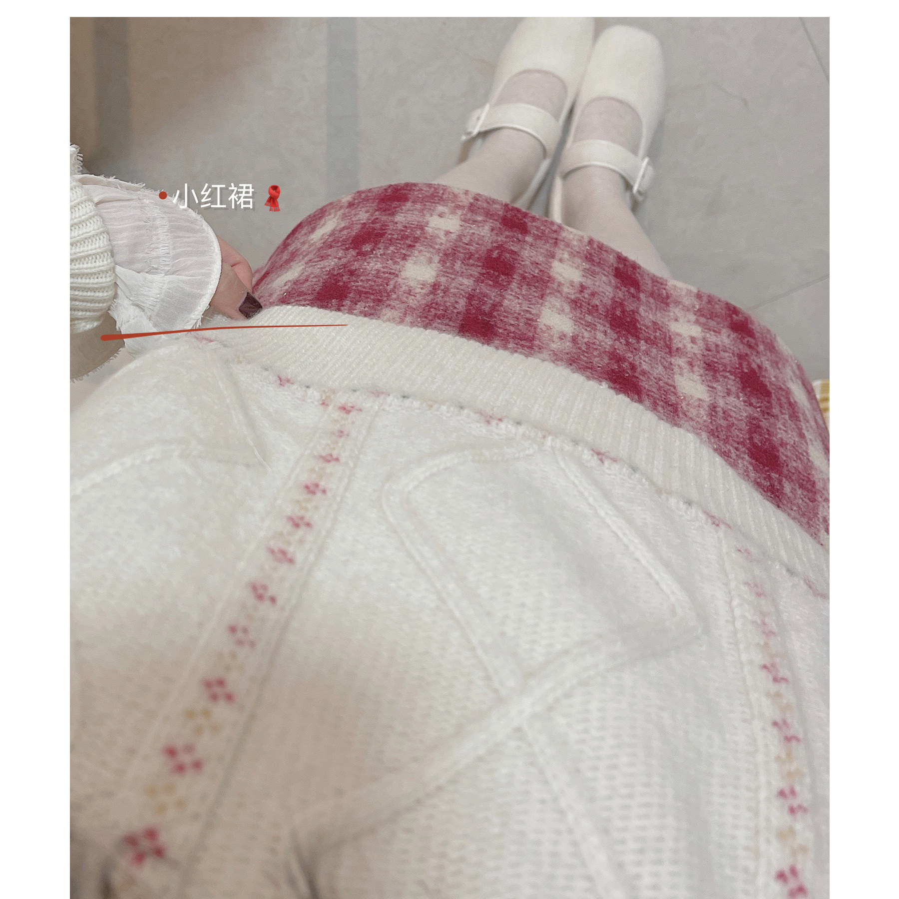 missqiuqiu Autumn home-made (small red dress) bling New Year's Breath check wool skirt short skirt