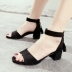 Dép nữ 2018 mới hè với giày tua rua lưng dày hoang dã dây kéo giày nữ hở ngón cao gót Roman sandal cao gót Sandal