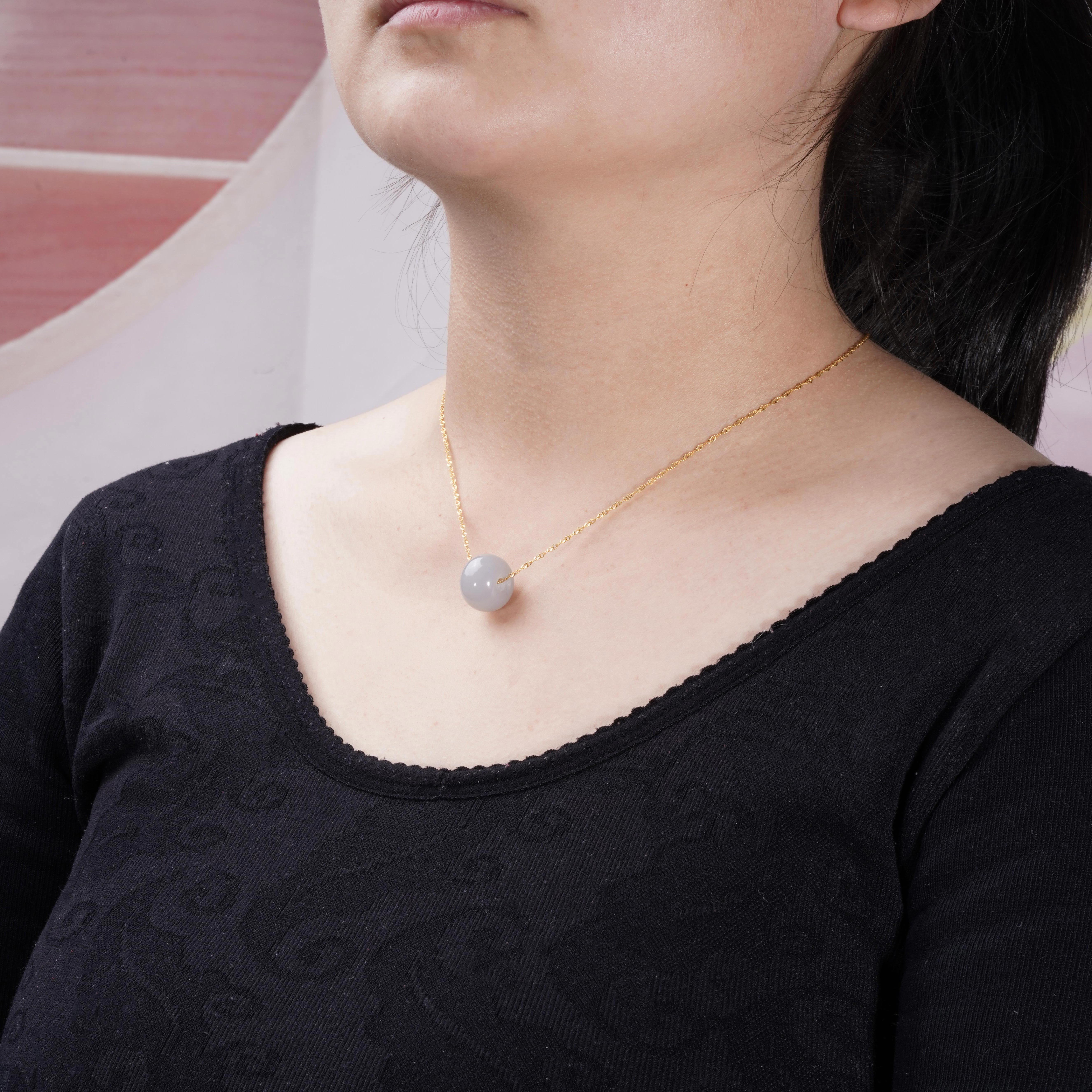 And Fields Jade Abacus Beads Pendant Smoke Purple Transit Pearl Lock Bone Chain Pendant 925 Silver Plated Gold Chain Son-Taobao