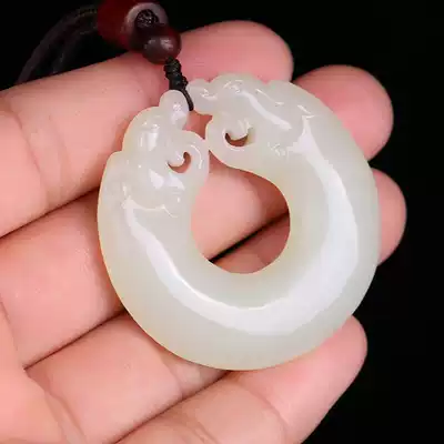 Hetian Jade safety buckle pendant Double Dragon Guard jade pendant for men and women when to run jade necklace attached