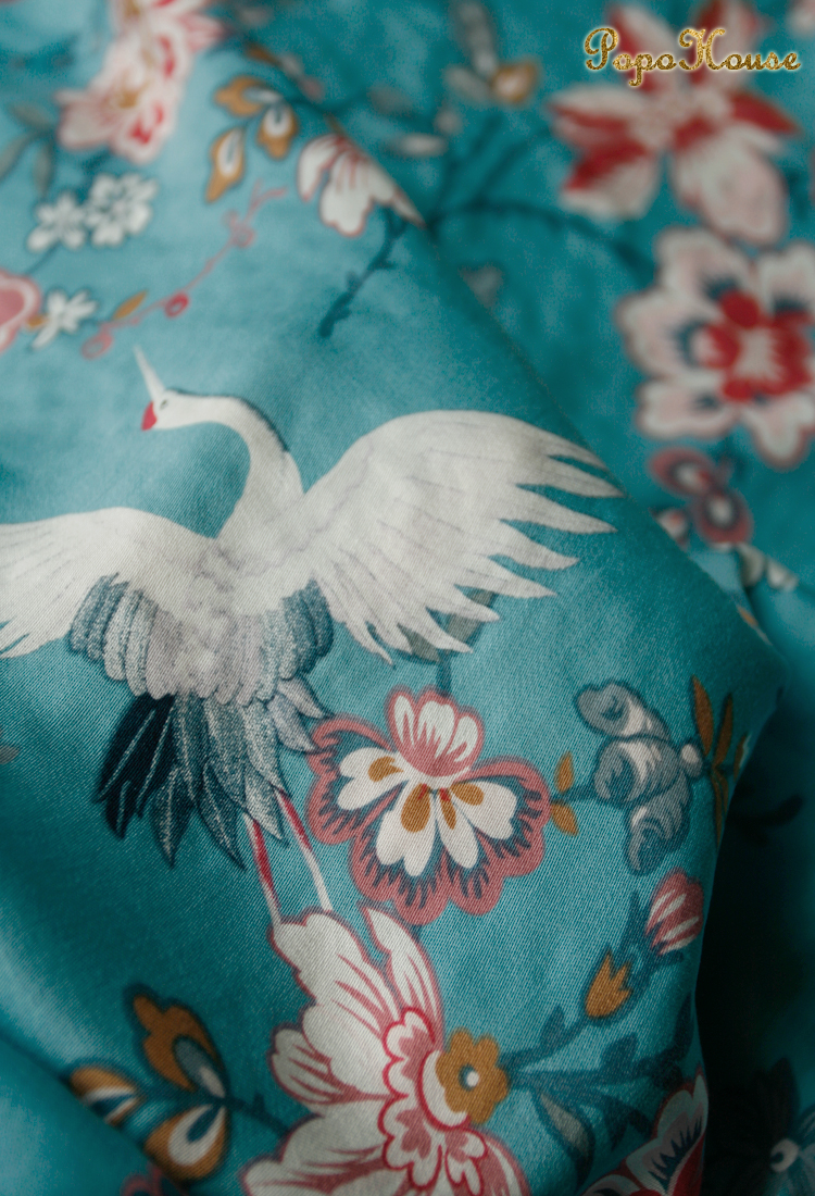PopoHouse phong cách cổ hồ nước hạc xanh rayon vải mùa hè mềm mại treo Hanfu cheongsam quần áo vải tự làm - Vải vải tự làm vải thô mộc