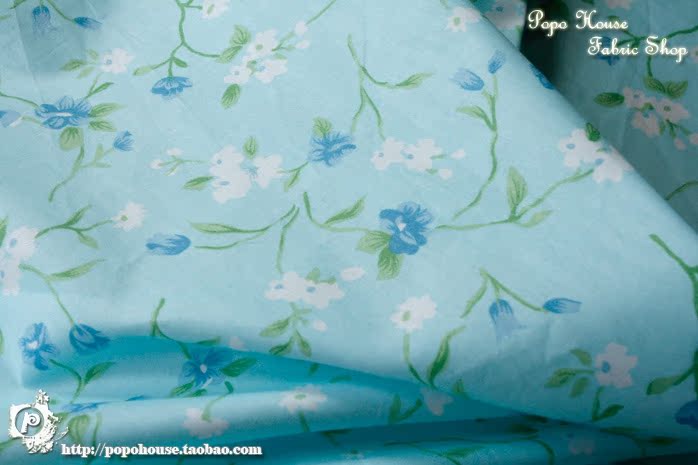 PopoHouse Big Island Blue Cherry Blossom Cotton Twill Vải Cổ Vải Quần áo Trẻ em Vải Tự làm Hướng dẫn sử dụng vải tici