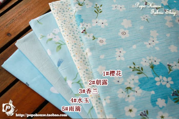 PopoHouse Big Island Blue Cherry Blossom Cotton Twill Vải Cổ Vải Quần áo Trẻ em Vải Tự làm Hướng dẫn sử dụng vải tici