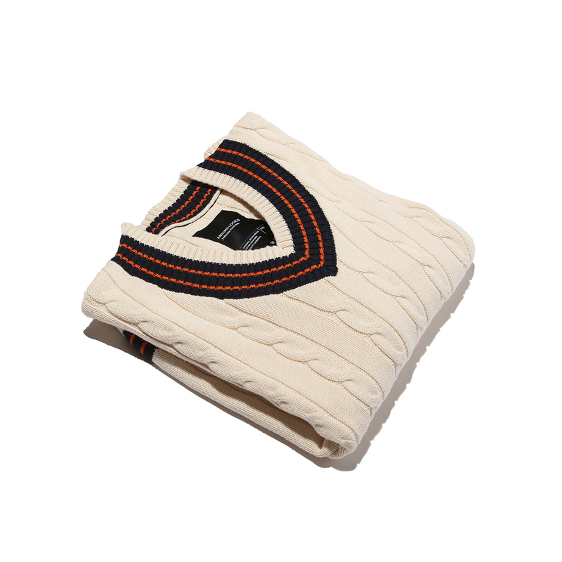 Absurd Logic Absurd Logic American Retro College Style V-Neck Cable Knit Sweater Pure Cotton