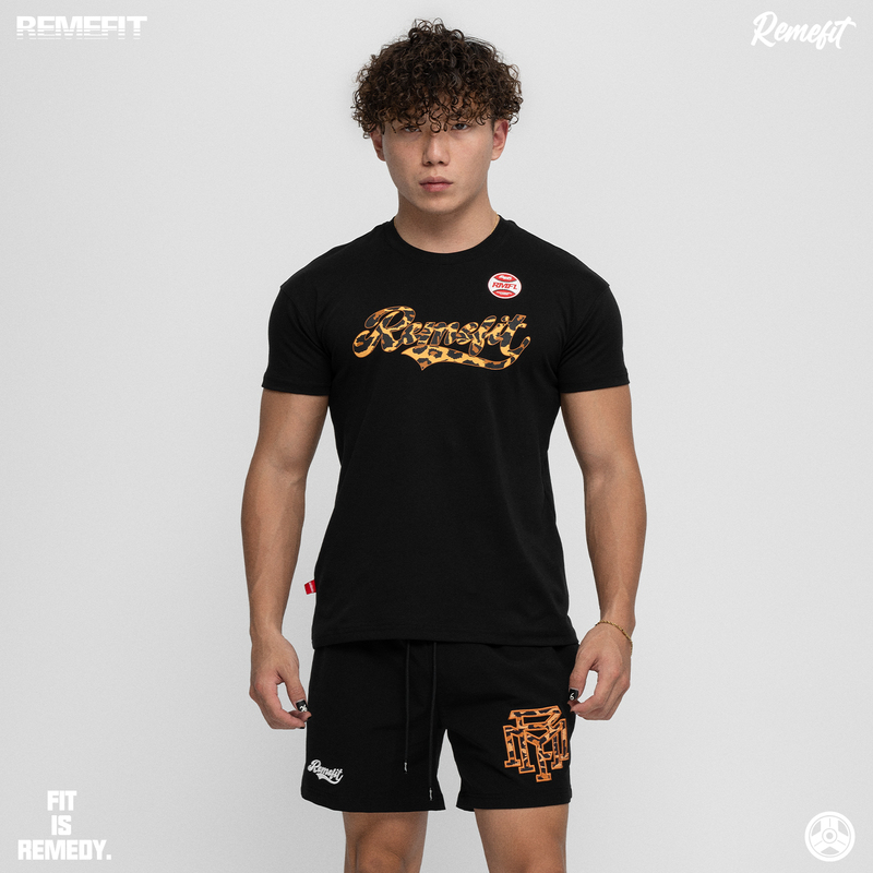 Remefit Leopard Print Series Lyocell Multifunctional Sports Fabric Slim-Fit Short-Sleeved T-Shirt