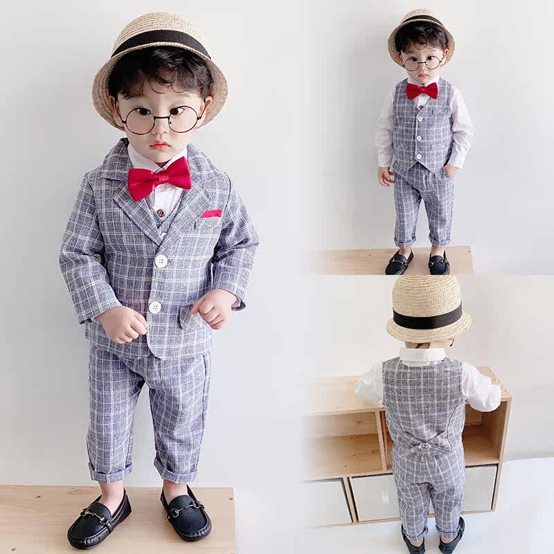 Male Baby's Week Old Gown Suit Spring Autumn Children Flowers Children's Birthday Piano Performance Suit Inn Gentleman West Suit